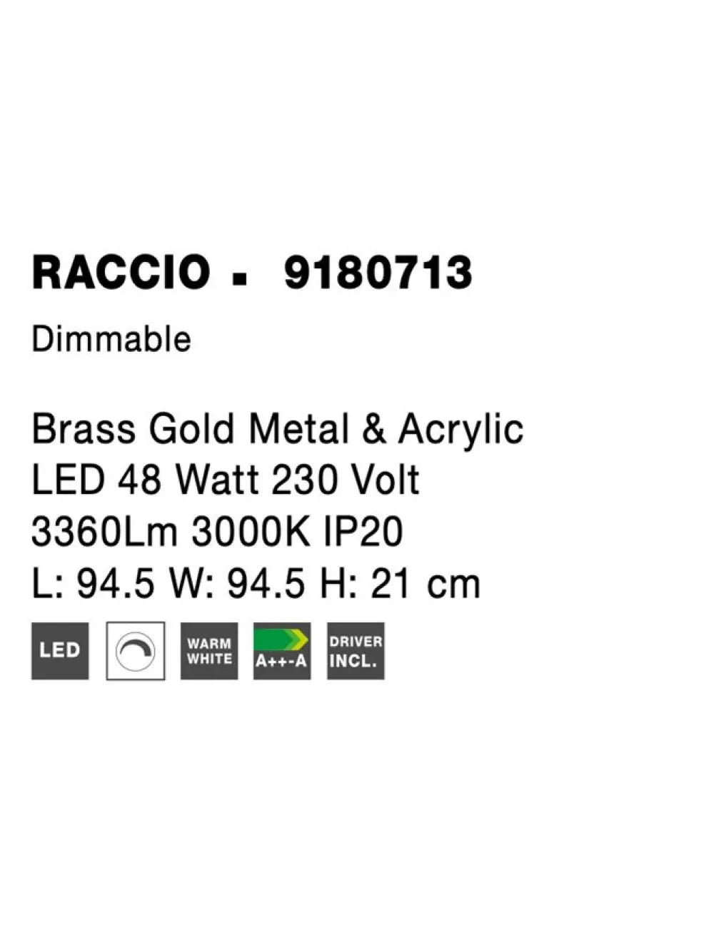 Plafoniera structura din Metal Auriu si abajur din Acrilic Alb H21xL94.5cm IP20 50W 2438lm 3000k RACCIO