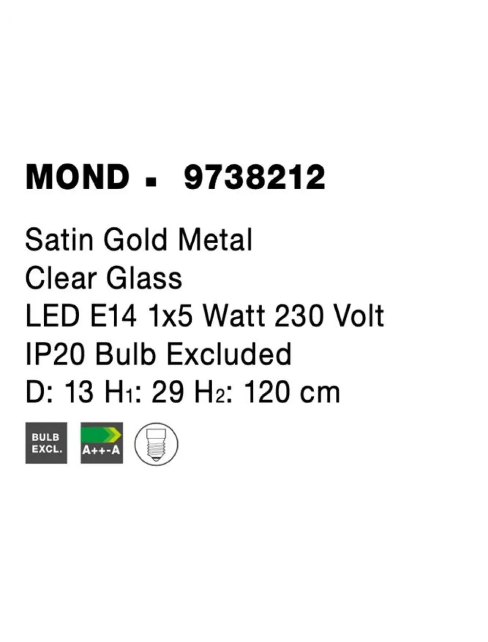 Pendul structura din Metal Auriu si abajur din Sticla Transparent H120xL13cm IP20 MOND