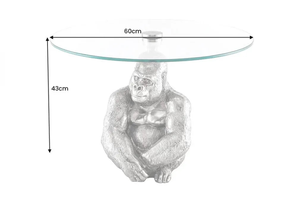 Masuta de cafea din Sticla securizata Transparent si Metal Argintiu D60xH43cm Kong