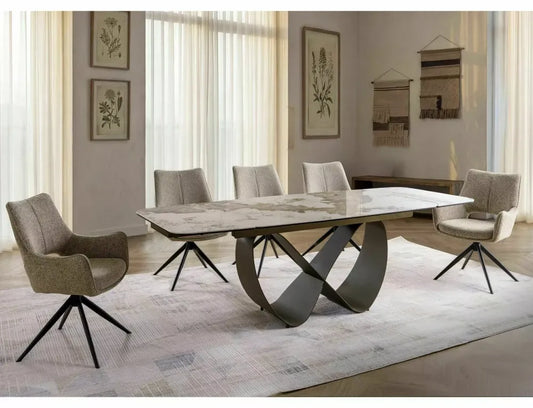 Scaun cu brate rotativ din Stofa Bej inchis si Metal Negru H87xL59xA60cm Fino II