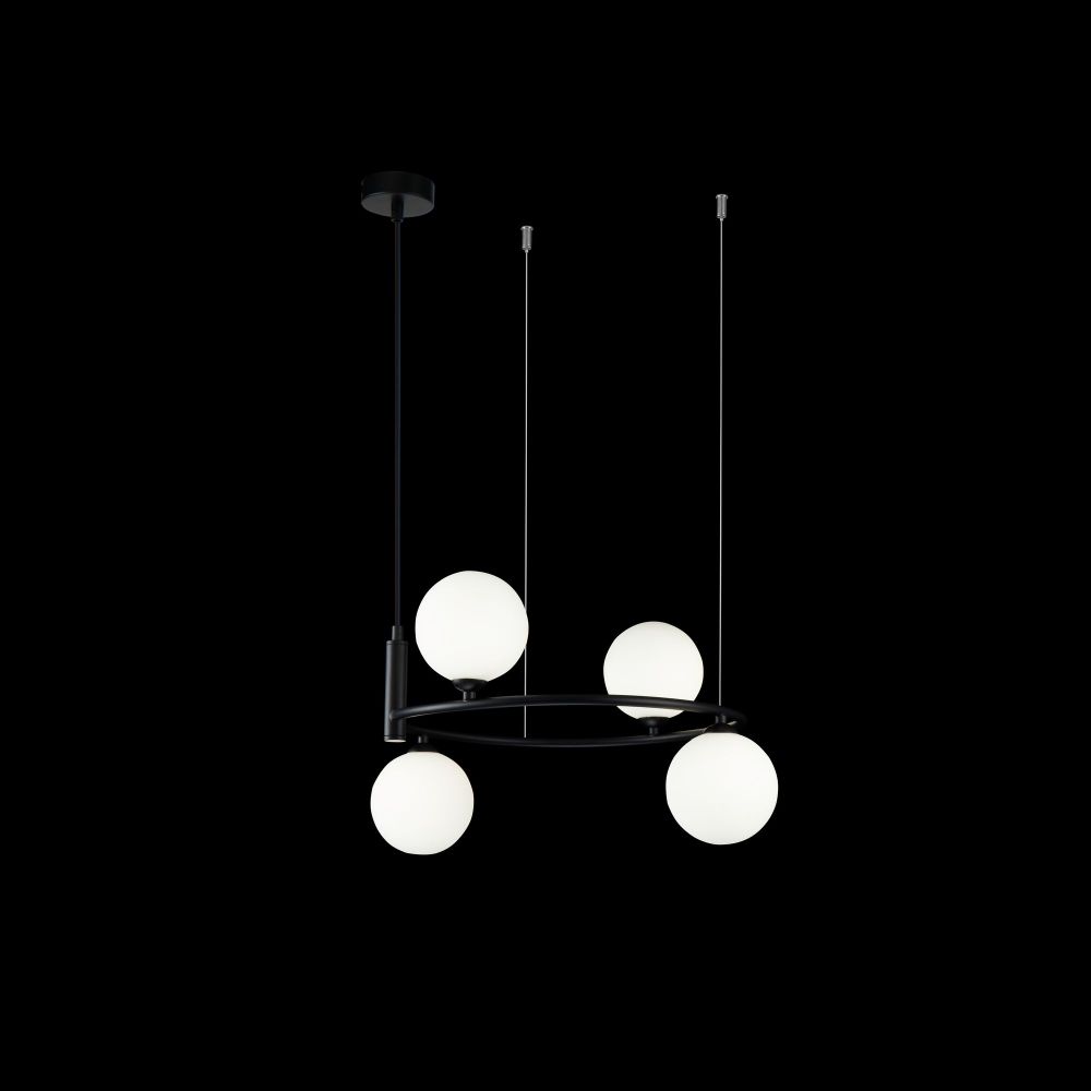 Lustra rotunda cu inaltime reglabila din Sticla Alb cu 4 becuri L44x39xH184cm Ring