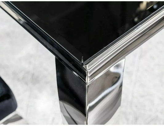 Masa din Sticla securizata Negru si Metal Argintiu L150xH75cm Prince