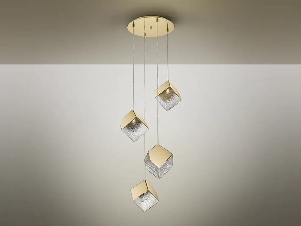 Lustra cu 4 becuri din Metal Auriu si Sticla Transparent D50xH150cm Priscila