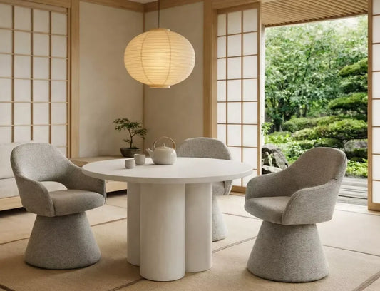 Masa rotunda din MDF+Microciment Gri deschis D120xH74cm Rosalia
