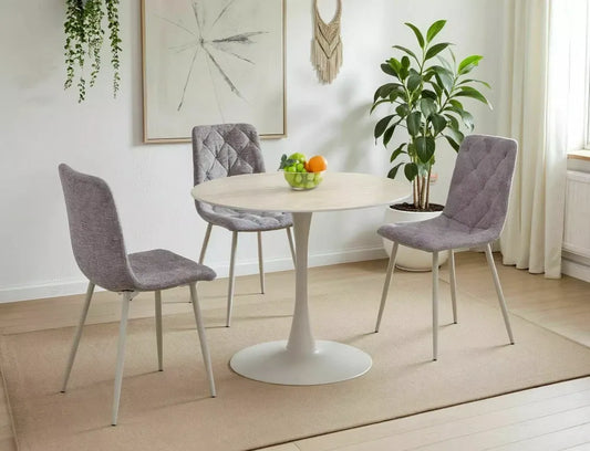 Masa rotunda din Metal Bej si Ceramica Bej mat D90xH75cm Amadeo