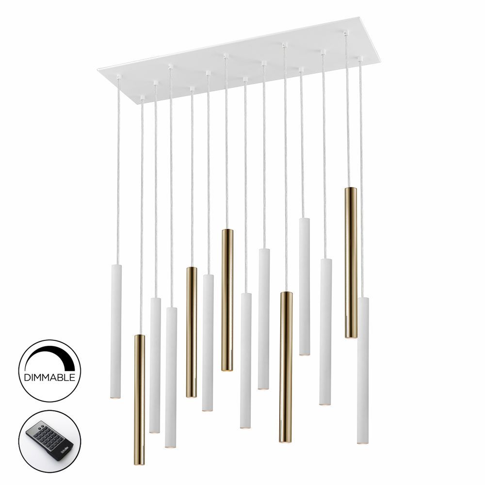 Lustra dreptunghiulara cu inaltime reglabila din Metal Alb/Auriu cu LED L82x25xH140cm Varas cu telecomanda
