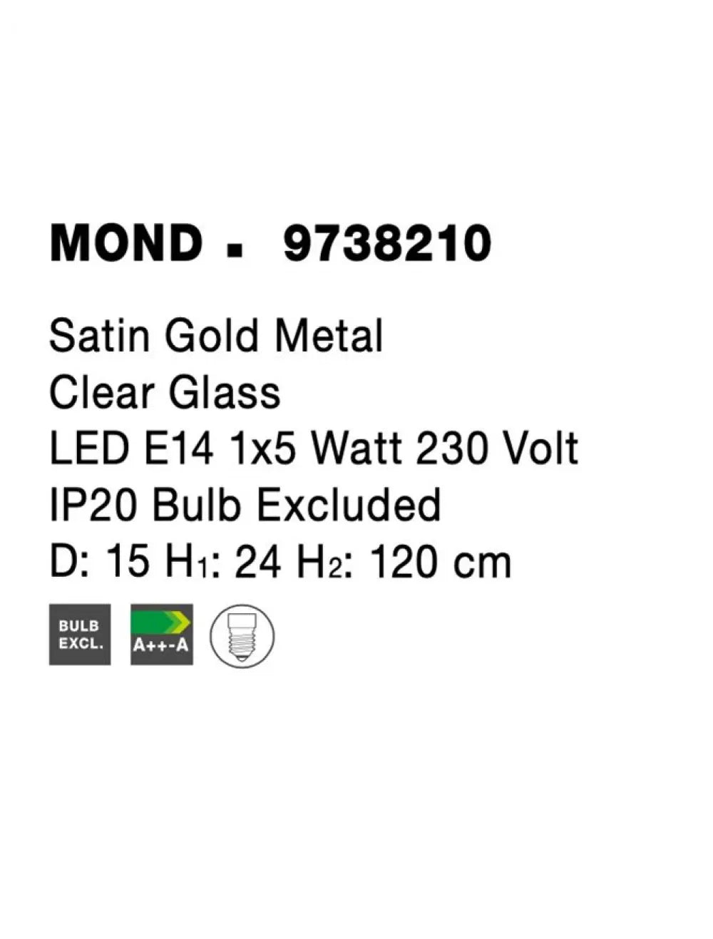 Pendul structura din Metal Auriu si abajur din Sticla Transparent H120xL15cm IP20 MOND