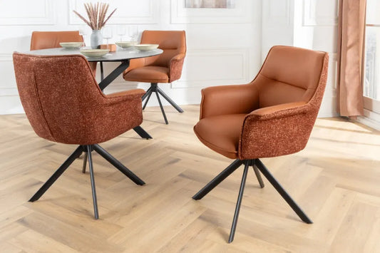 Set 2 scaune rotative tapitat cu Piele/Stofa Maro cognac si picioare din Metal Negru H87xL68xA68cm LE GRAND