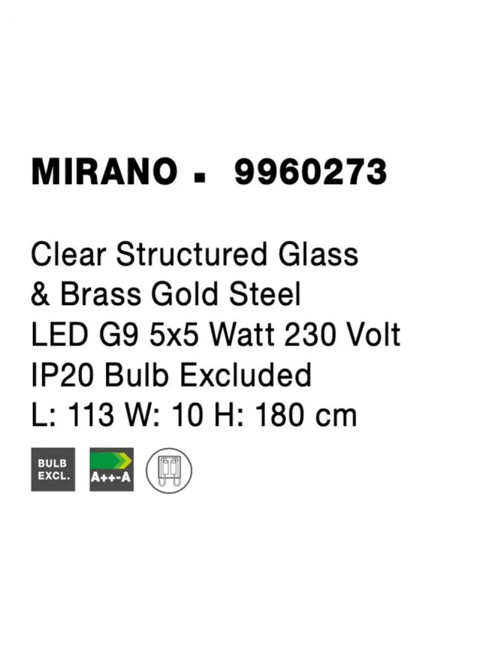 Lustra structura din Metal Auriu si abajur din Sticla Transparent H180xL113cm IP20 MIRANO