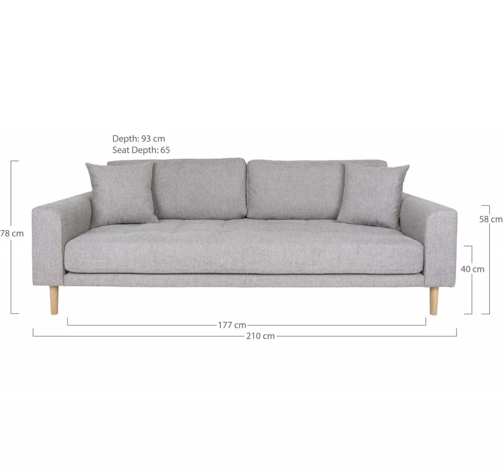 Canapea de 3 locuri cu picioare din lemn de fag maro tapitata cu Stofa Gri deschis L210xH76cm Lido