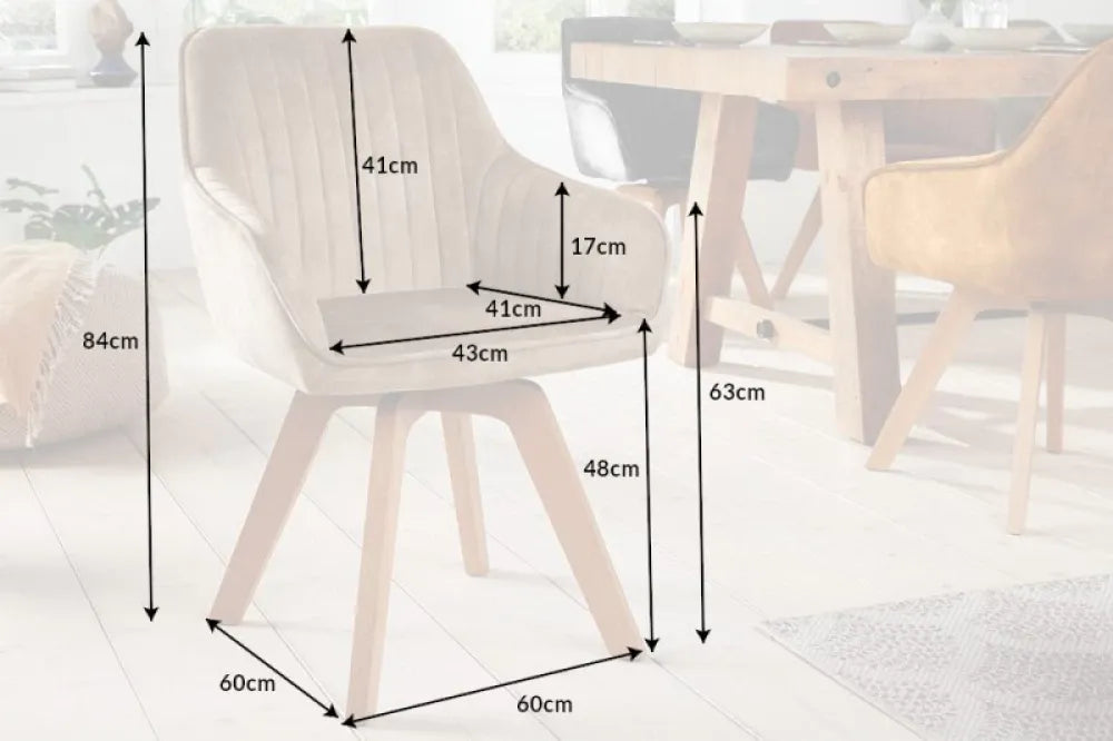 Scaun pivotant tapitat cu Catifea Bej sampanie cu picioare din Lemn de fag Maro H84xL60xA60cm Livorno