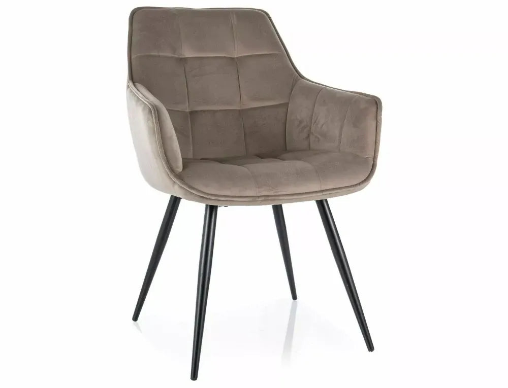 Scaun tapitat cu Catifea Bej inchis cu picioare din Metal Negru H90xL59xA45cm Lilia