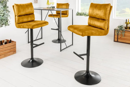 Set 2 scaune de bar din Metal Negru si Catifea Galben H100-121xL45cm Comfort