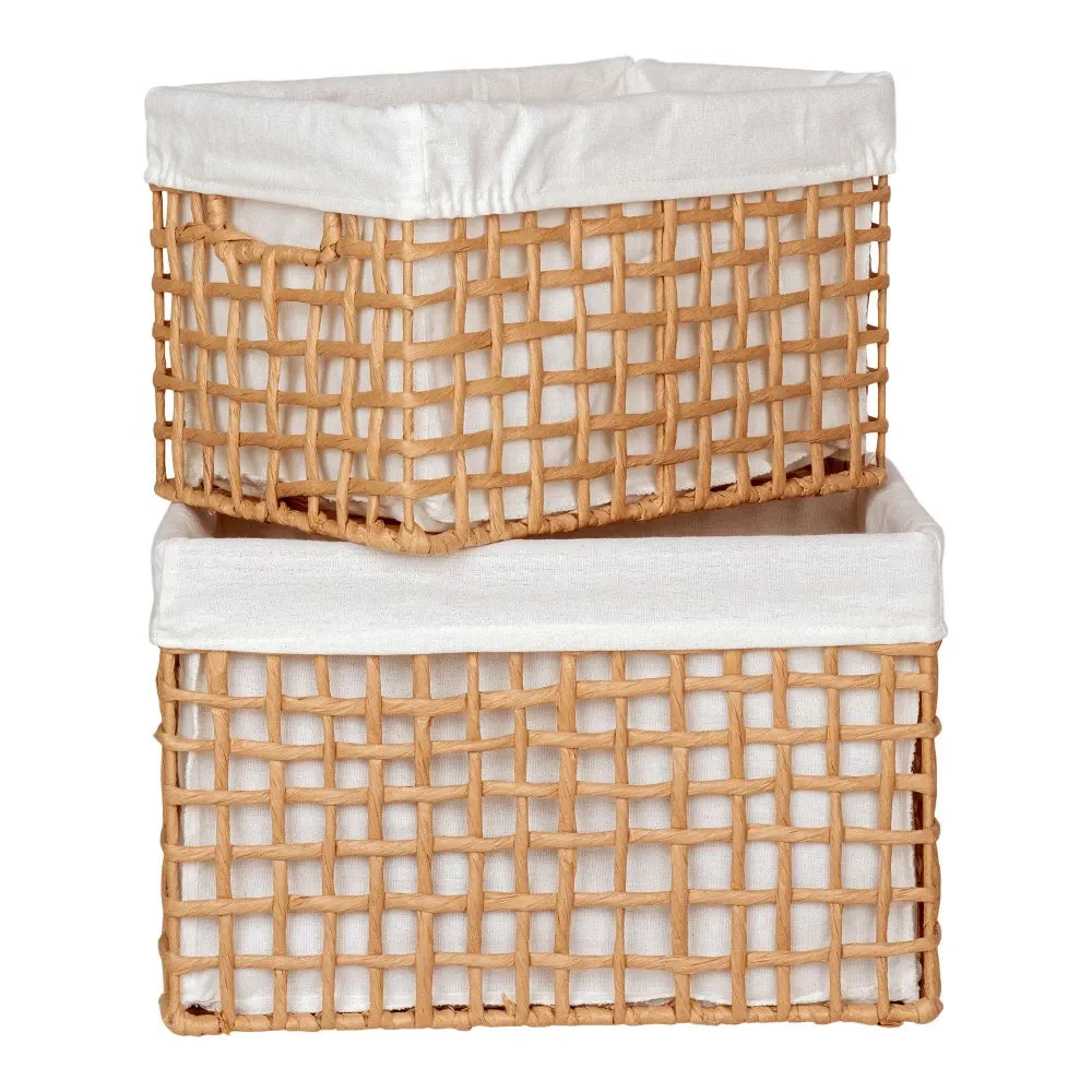 Set 2 cosuri depozitare din Metal/Hartie impletita/Textil Maro/Alb H19/22xL30/35cm Bustelo