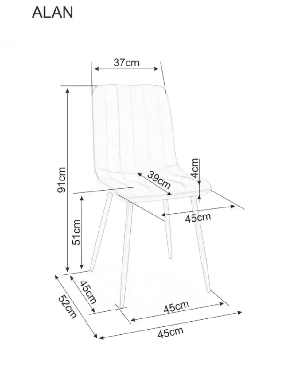 Set 2 scaune tapitate cu Stofa Gri cu picioare din Metal Negru H91xL45xA39cm Alan
