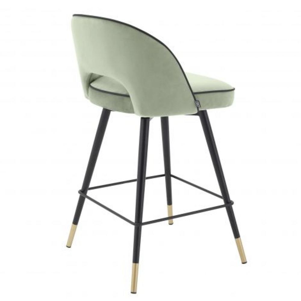 Set 2 scaune de insula rotative tapitat cu Catifea Verde cu picioare din Metal Negru/Auriu H93xL51xA52cm Cliff