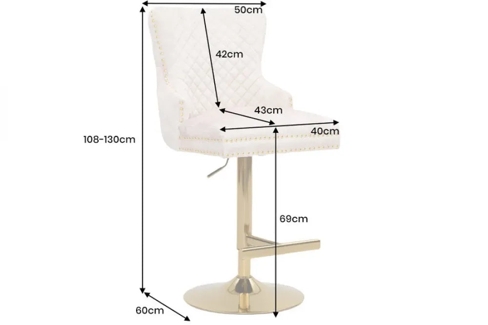 Set 2 scaune de bar din Otel inoxidabil Auriu si Catifea Bej H108-130xL50cm Castle