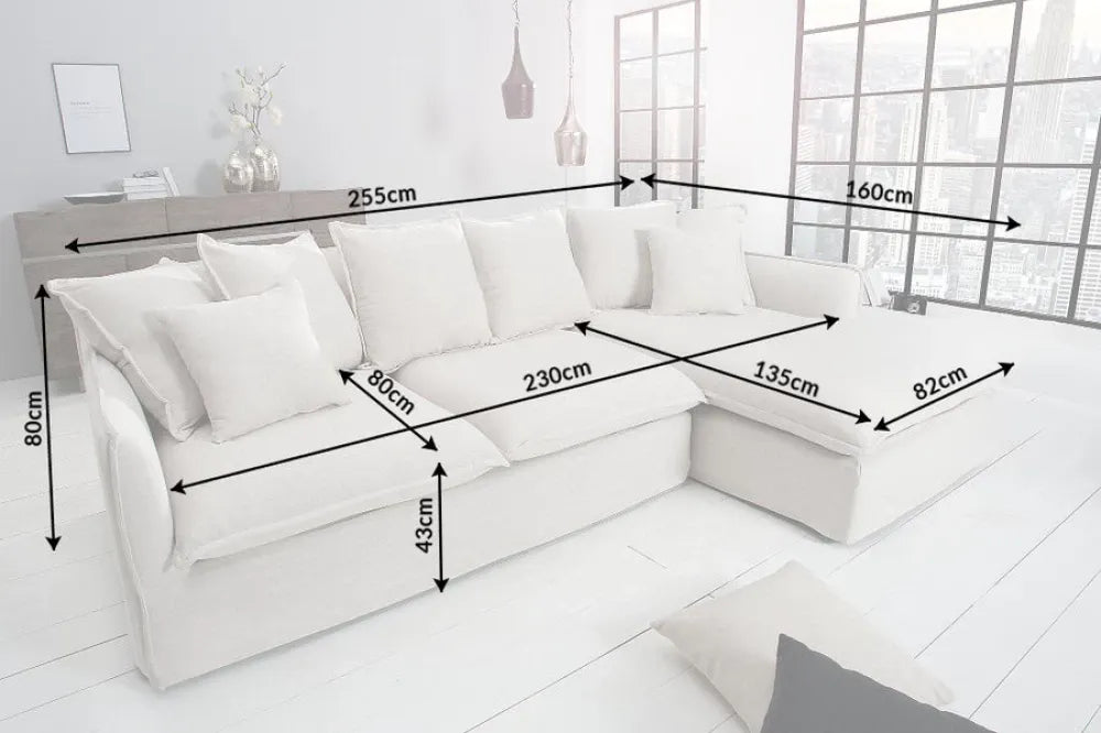 Coltar cu husa detasabila orientare dreapta tapitat cu Stofa Crem L255cm Heaven
