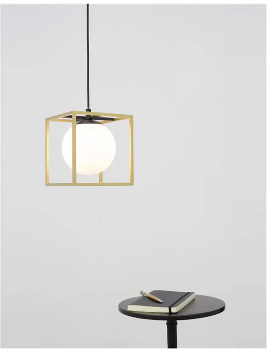 Pendul structura din Metal Negru/Auriu si abajur din Sticla Alb H120xL18cm IP20 JULIET