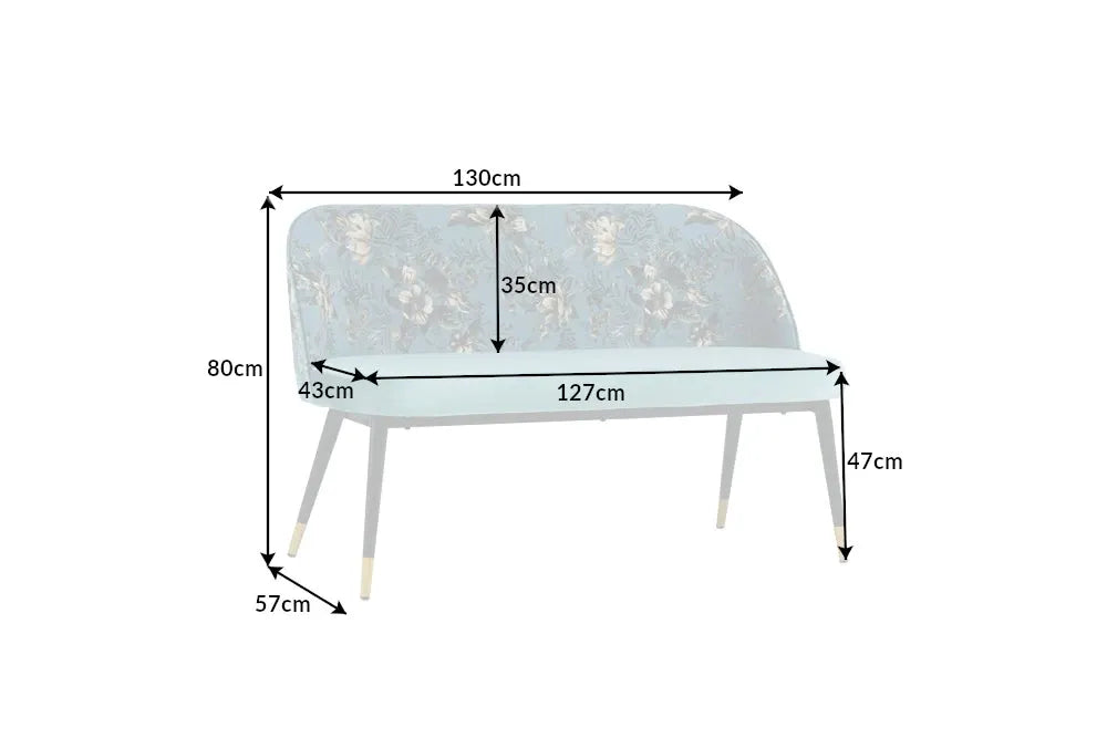 Banca din Metal Negru/Auriu si Catifea Turcoaz H80xL130cm Pret-a-porter Boutique