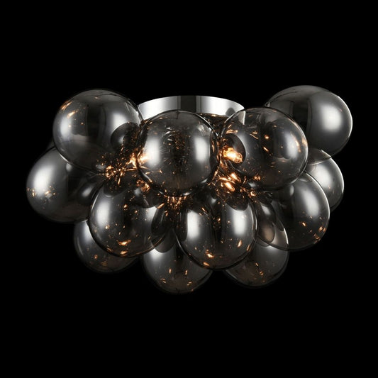 Candelabru Rotund din Metal si Sticla Argintiu/Negru Balbo D38xH25cm