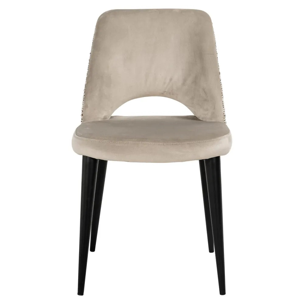 Scaun tapitat cu Catifea/Stofa Gri/Bej cu picioare din Metal Negru H85.5xL48xA62cm Tabitha Richmond Interiors