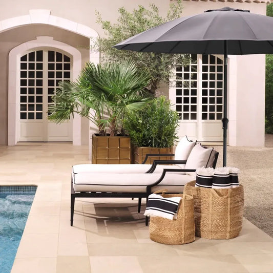 Sezlong din Metal Negru si Stofa Alb H79xL157cm Bella Vista Eichholtz