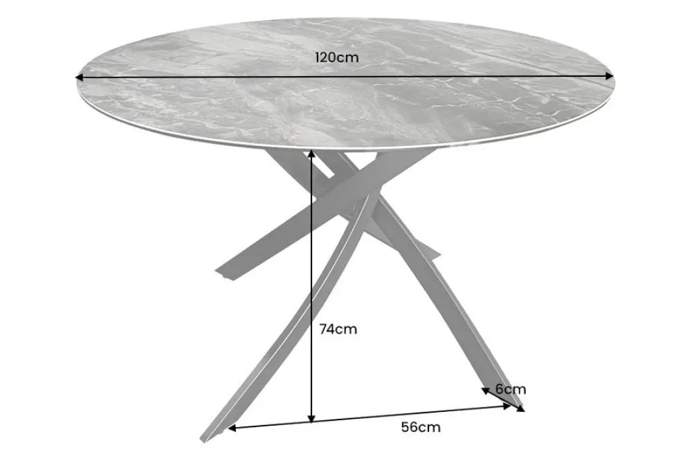 Masa rotunda din Sticla securizata/Ceramica Gri si Metal Negru D120xH74cm Alpine