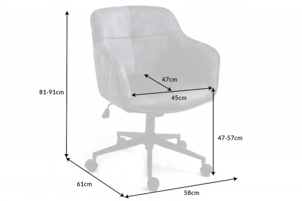 Scaun de birou cu inaltime reglabila tapitat cu Catifea Gri inchis cu picioare din Metal Negru H81-90xL58xA60cm Euphoria