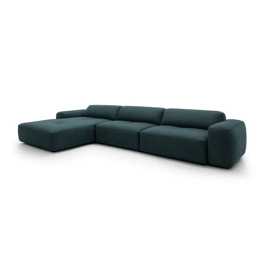 Coltar Loran fix in forma de L din catifea Vogue albastru L364×180×H65 cm