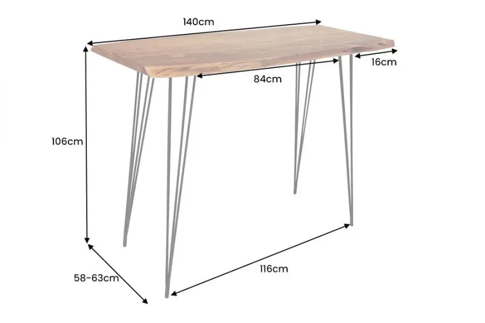 Masa bar din Lemn de salcam Maro si Metal Negru L140xH106cm Mammut hairpin