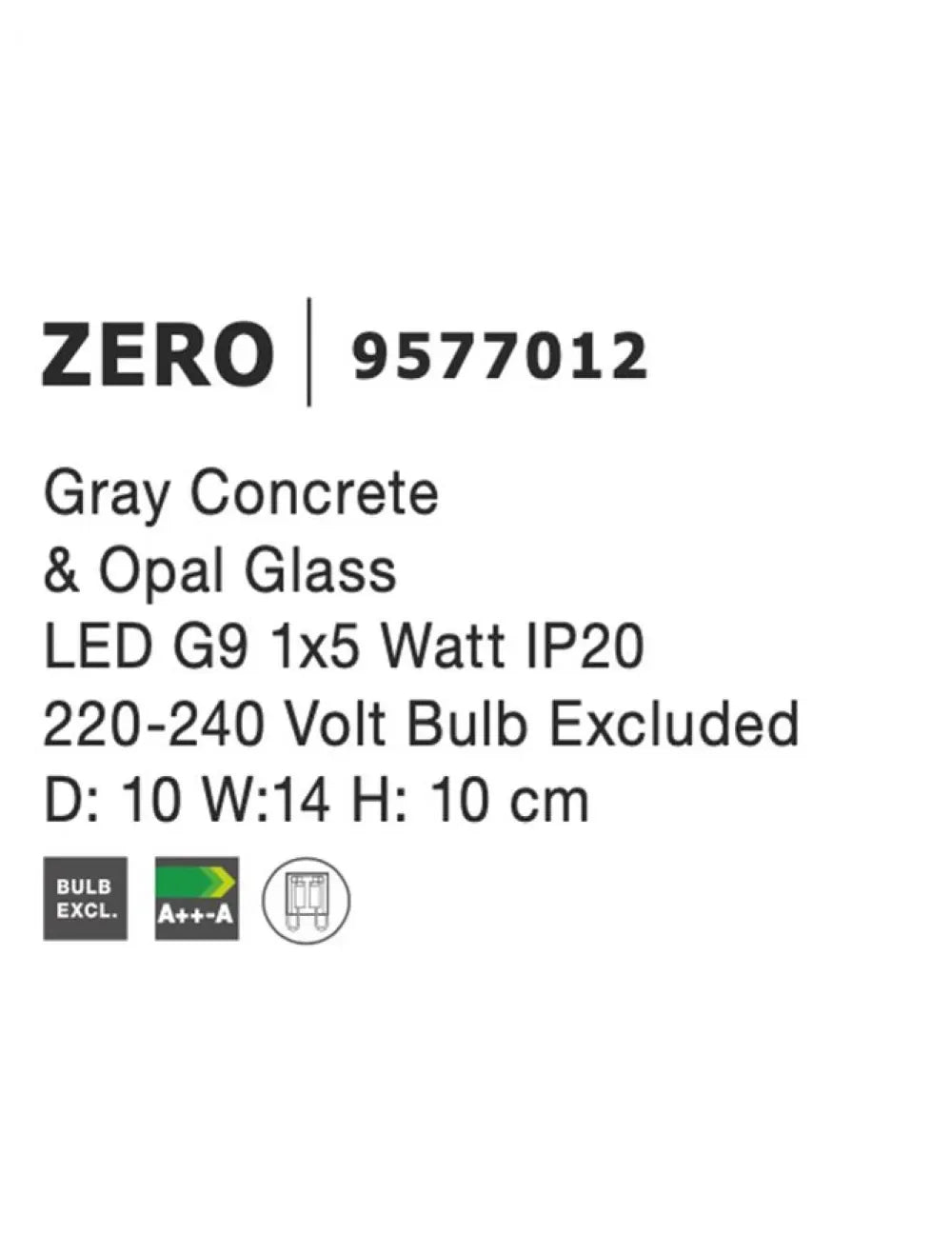 Aplica de perete structura din Beton Gri si abajur din Sticla Alb H10xL10cm IP20 ZERO