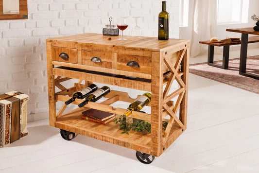 Dulap bar cu rotile din Lemn de mango Maro L86xH92cm BODEGA