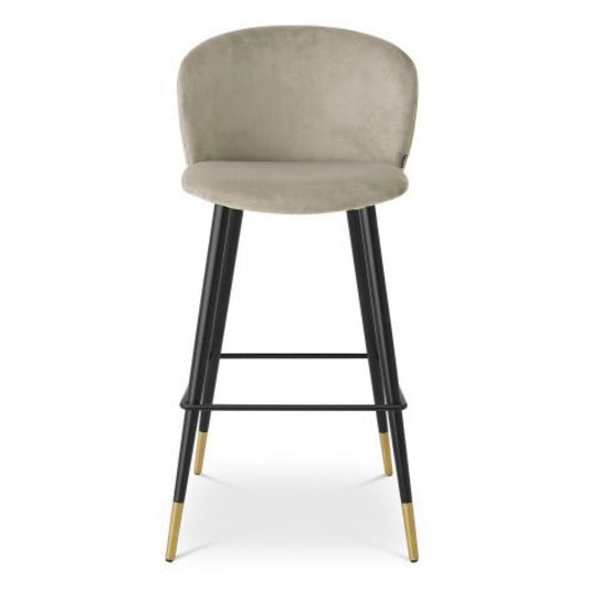 Scaun de bar tapitat cu Catifea Bej cu picioare din Metal Negru/Auriu H102xL51xA54cm Volante