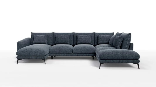 Coltar in forma de U tapitat cu Chenille Albastru Sajma 12 L377x228cm Aspen