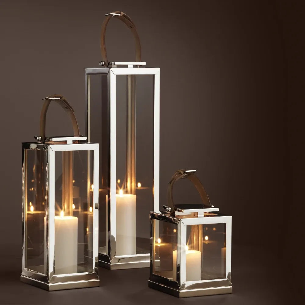 Suport lumanare din Metal/Sticla Argintiu/Transparent L19xH70cm Georgian XL Eichholtz