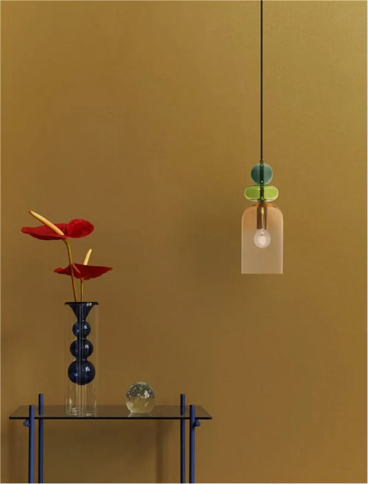Pendul structura din Metal Negru/Auriu si abajur din Sticla Multicolor H184xL10.8cm IP20 MURANO