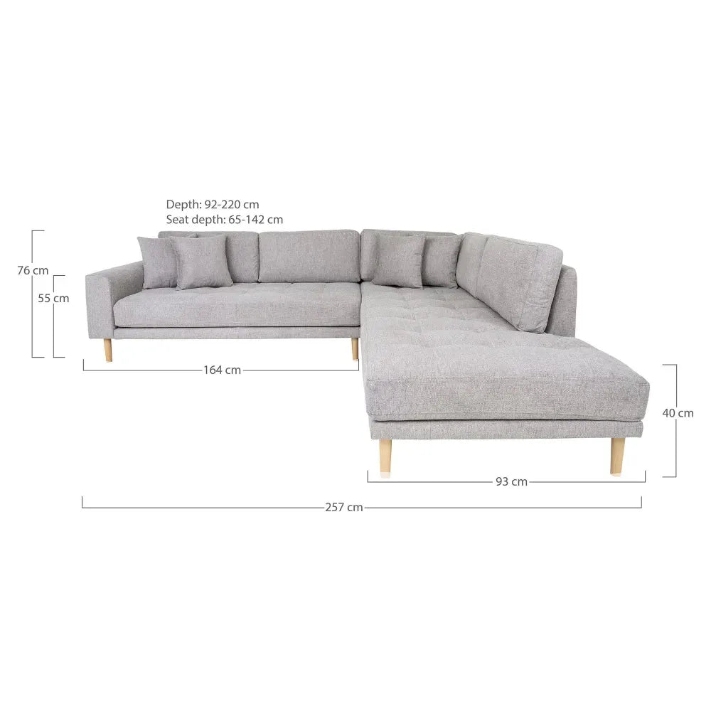 Coltar orientare dreapta cu picioare din Lemn de fag maro tapitat cu Stofa Gri deschis L257xH76cm Lido