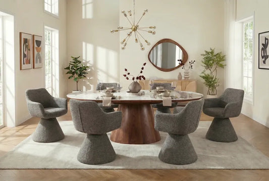 Scaun pivotant din Chenille Maro si Metal/Lemn Hx79Lx61xA62cm Ambiento