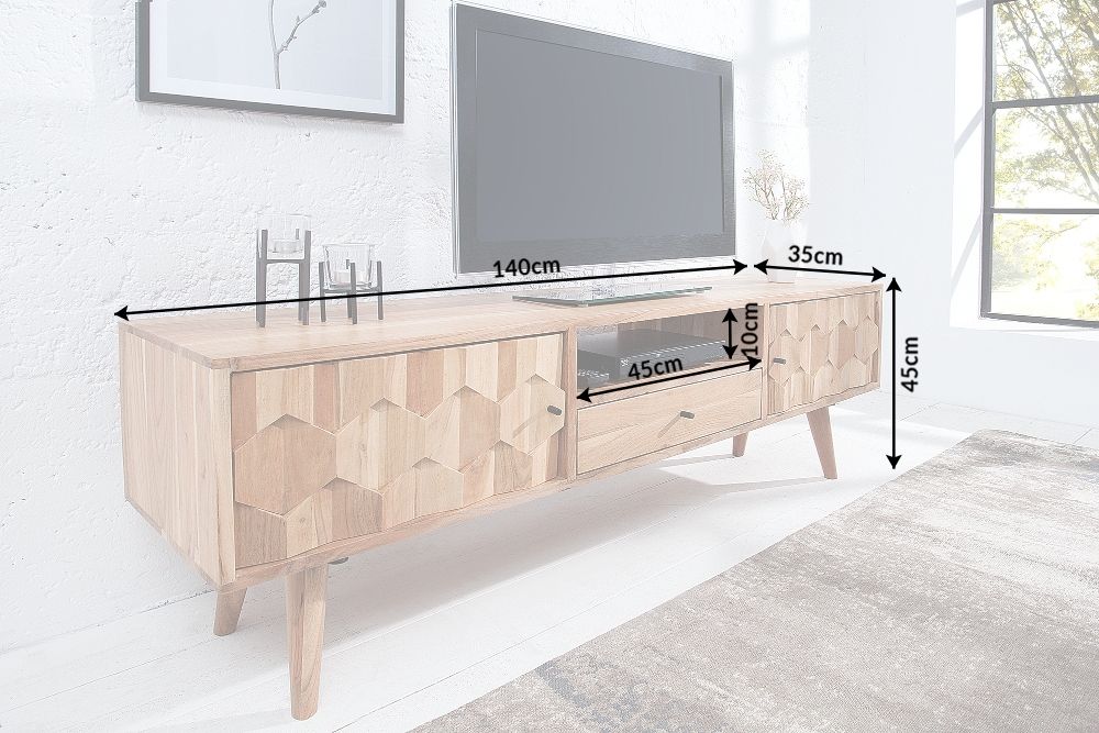 Comoda TV din Lemn masiv de salcam Maro Mystic L140xH45cm