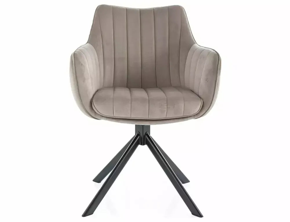 Scaun rotativ tapitat cu Catifea Bej cu picioare din Metal Negru H86xL61xA58cm Azalia