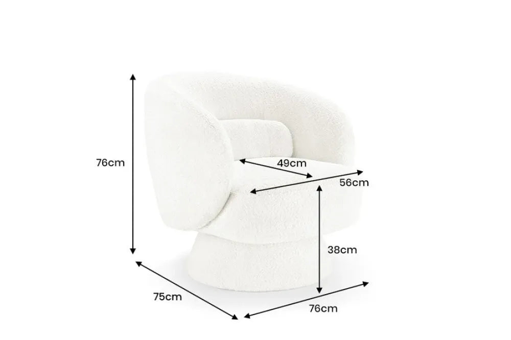 Fotoliu rotativ tapitat cu Stofa boucle Alb H76xL76xA75cm Bossa Nova