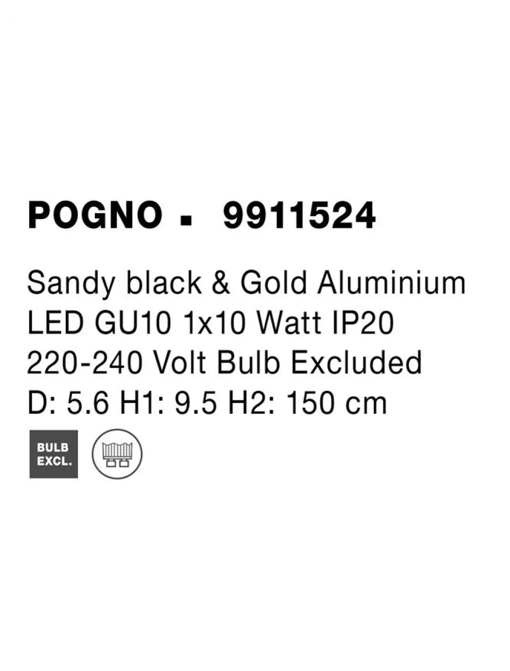 Pendul din Aluminiu Negru/Auriu H160xL5.6cm IP20 PONGO