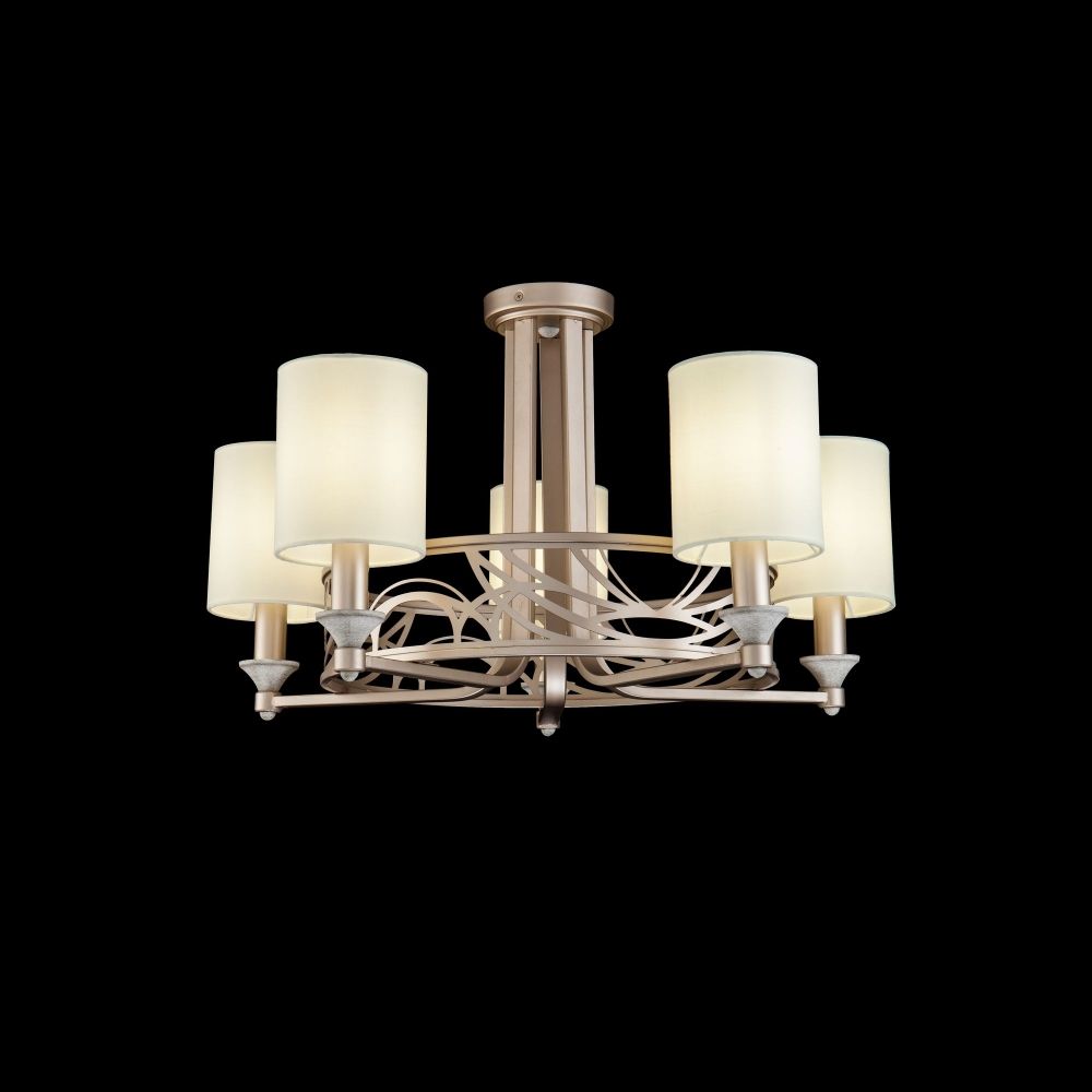 Candelabru rotund din Textil Bej cu 5 becuri D71xH37cm Vittoria