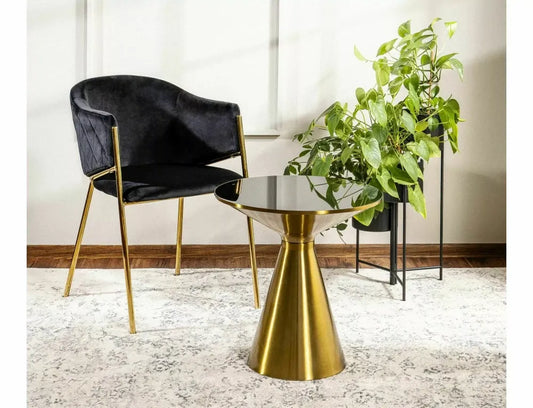 Scaun tapitat cu Catifea Negru cu picioare din Metal Auriu H77xL55xA45cm Bono