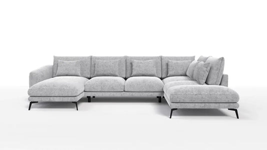 Coltar in forma de U tapitat cu Chenille Gri deschis Sajma 20 L377x228cm Aspen