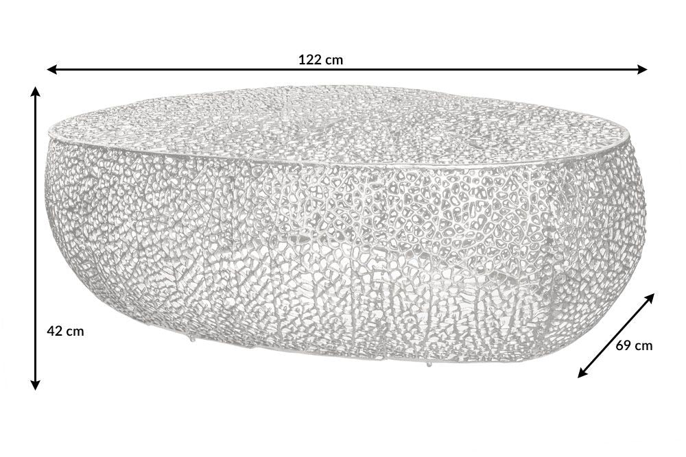 Masuta de cafea Asimetrica din Metal Argintiu L122xH42cm Leaf
