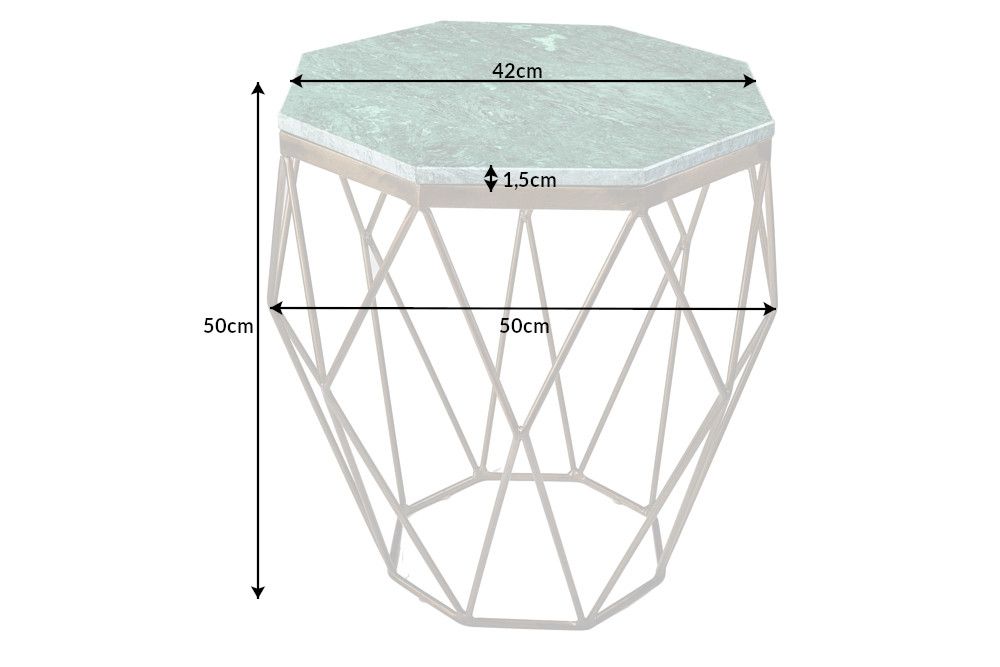Masuta de cafea Hexagonala din Marmura si Metal Verde/Auriu L50xH50cm Diamond