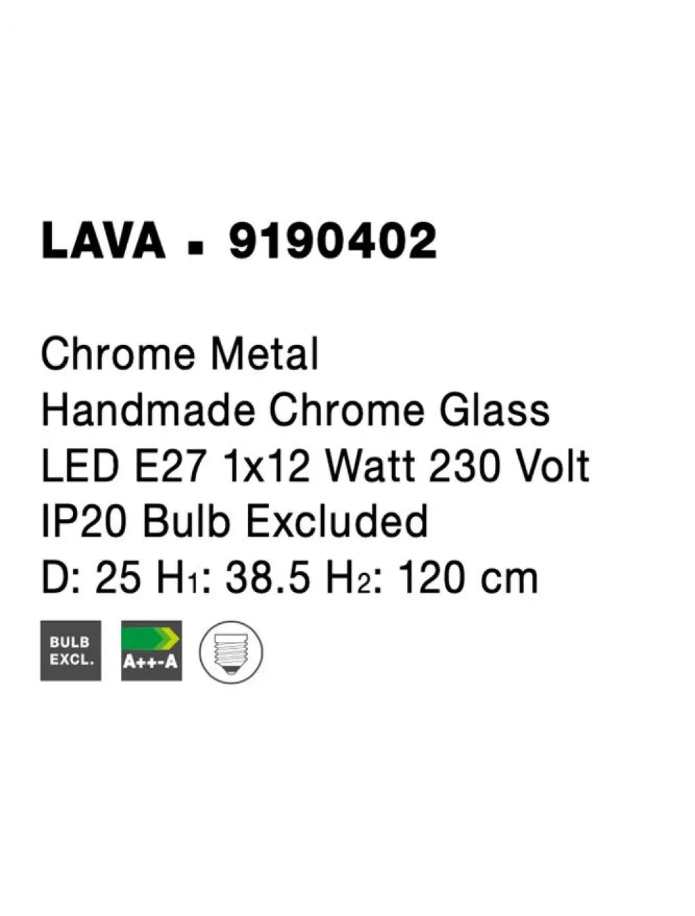 Pendul structura din Metal Argintiu si abajur din Sticla Crom H120xL25cm IP20 LAVA