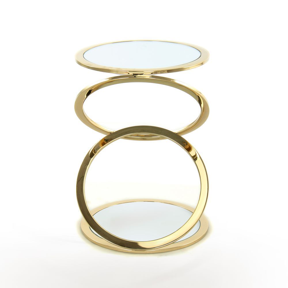 Masuta de colt rotunda din sticla securizata si otel inoxidabil transparent/Auriu D45xH65cm Aros